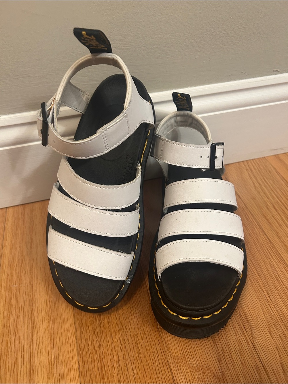 Dr Martens Airwair Sandals - White Leather Sandals with Buckle Strap